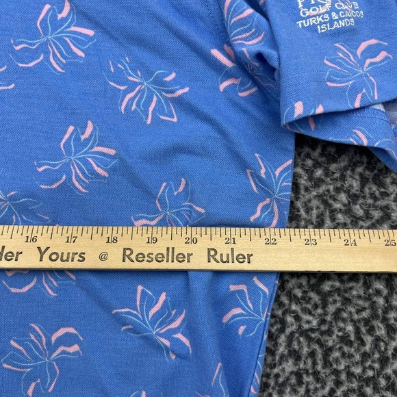 Dunning Polo Shirt Men Large Provo Golf Club Turks & Caicos Blue Floral Print L - Picture 6 of 8